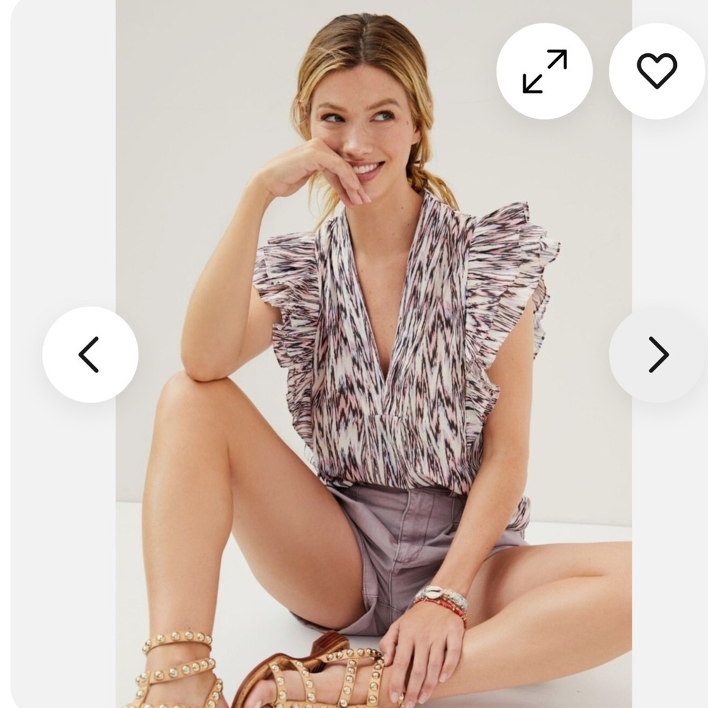 Magali Pascal Ruffled V-Neck Blouse  XS